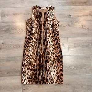 Michael Kors Small 4 Leopard Print Dress Sleeveless Zip Front Sheath Career